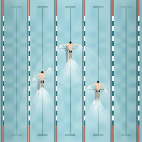 Vektor av simmare simmar i poolen, ovanifrån — Stock vektor
