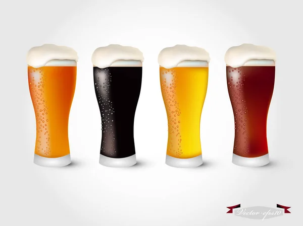 Vettore grafico realistico di vetro di guarnizione della birra con schiuma di birra — Vettoriale Stock