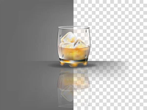 Vaso de whisky hermoso realista con cubitos de hielo y vector de whisky sobre fondo transparente — Archivo Imágenes Vectoriales