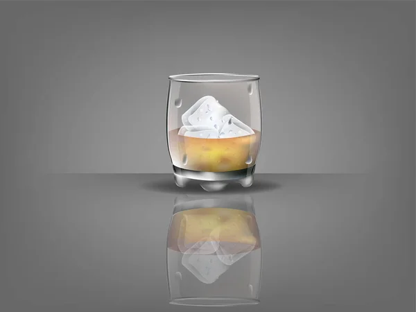 Realistic beautiful whiskey glass with ice cubes and whiskey vector — Stock Vector