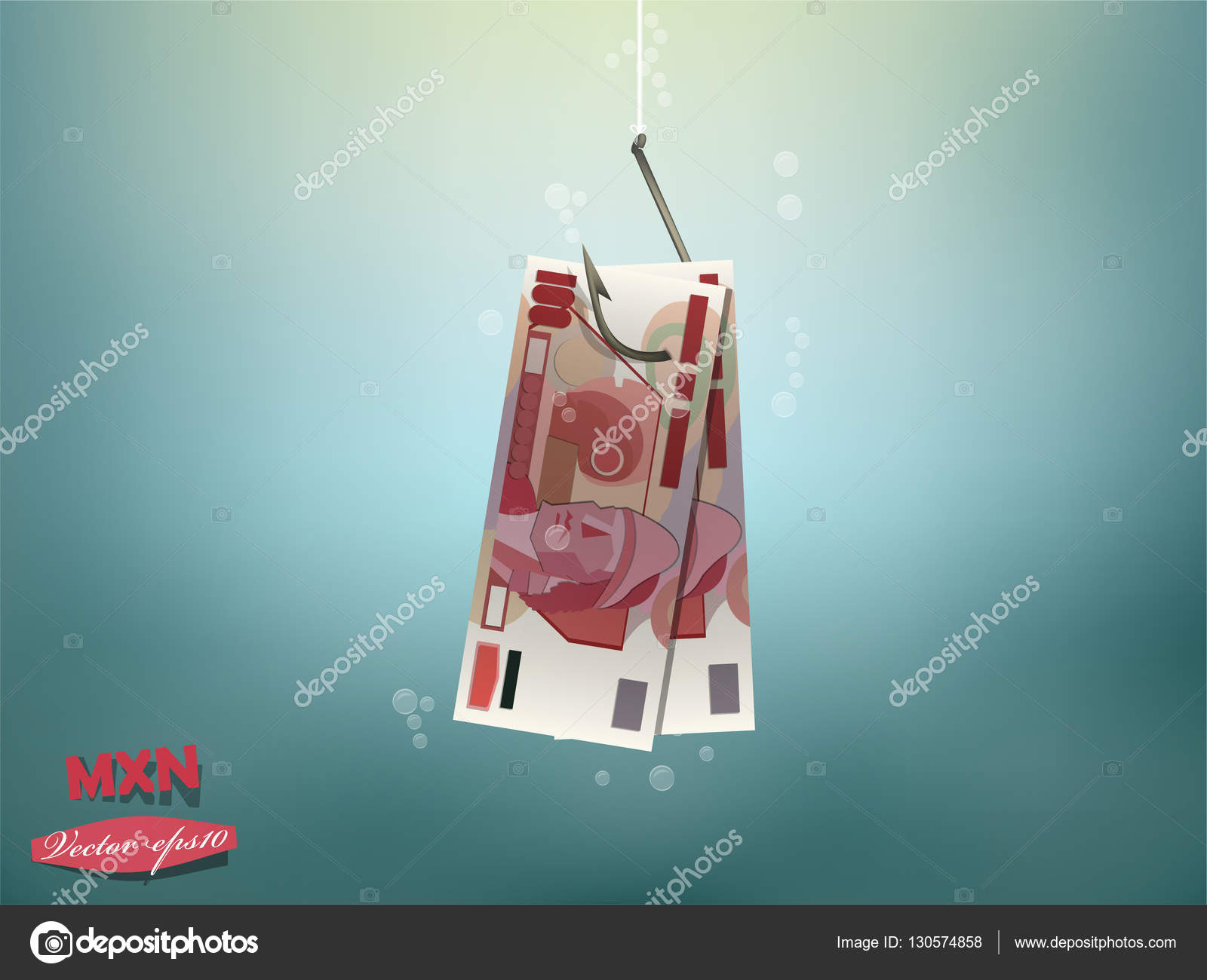 钱概念图中，墨西哥比索钱纸上鱼钩图库矢量图©watchara.tk@gmail.com 130574858