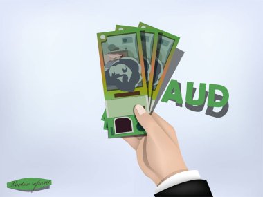 Avustralya Doları para el kağıt, el üstünde nakit