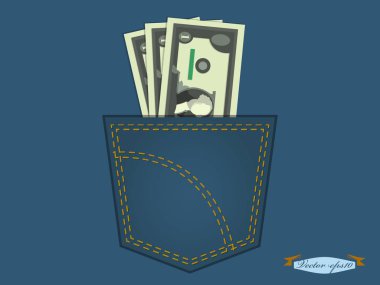 Bize mavi kot pantolon cebinde dolar grafik tasarım vektör çizim