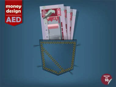 Birleşik Arap Emirlikleri Dirhemi para kot cebine resimde