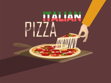 peynir ve pizza küreği, İtalyan yemeği konsept tasarımı ile İtalyan pizza güzel tasarlamak vektör
