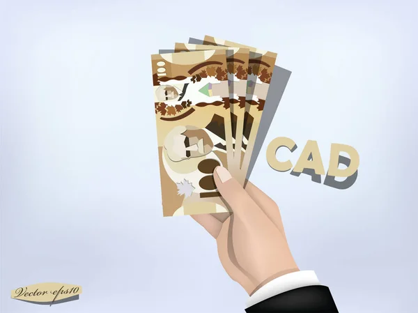 Canadian dollar money paper on hand,cash on hand — Stock Vector