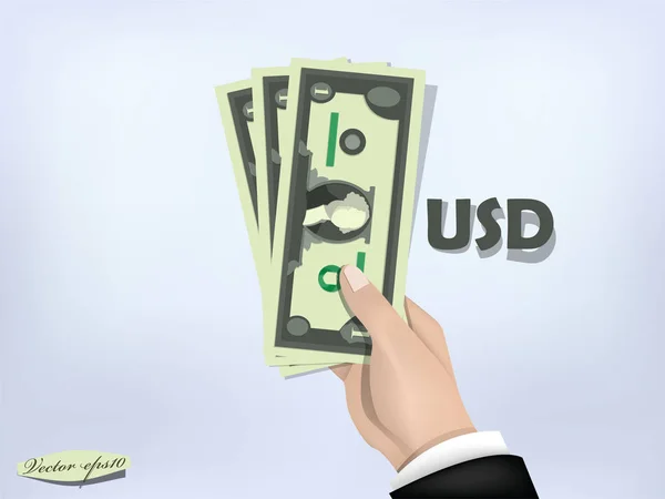 US dollár pénzt papír kéznél, készpénz a kezét — Stock Vector