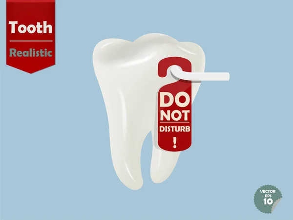 Реалистичный зуб с дверной ручкой висит не нарушать тег, стоматологическая концепция здоровья — стоковый вектор