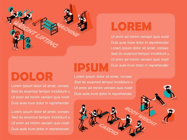 Info gráfica de gimnasio de entrenamiento en diseño isométrico — Archivo Imágenes Vectoriales