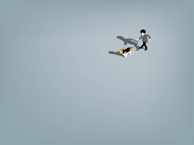 izometrik grafik tasarım arka planını yürüyen köpek, köpek sevgilisi tasarım konsepti adam