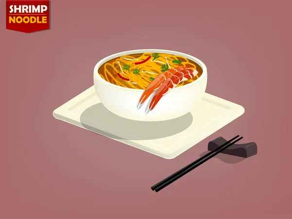 Beautiful design vector of shrimp noodle and chopsticks — Stock Vector
