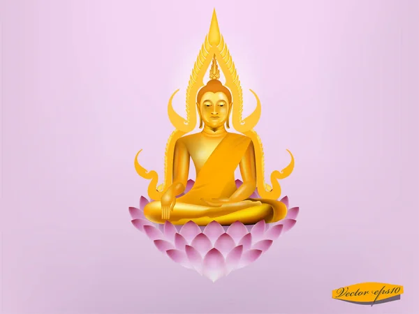 Vector de diseño gráfico realista de buddha sentado en el loto, diseño buddha — Vector de stock