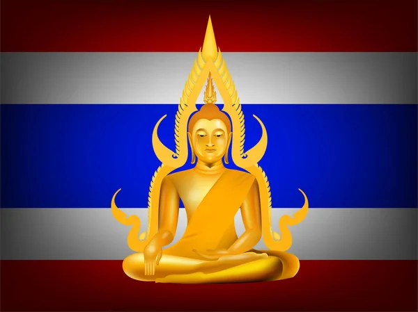 Conception graphique réaliste bouddha vectoriel sur fond de drapeau thailand — Image vectorielle