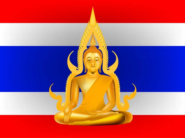 Realistic graphic design vector buddha on thailand flag background — Stock Vector