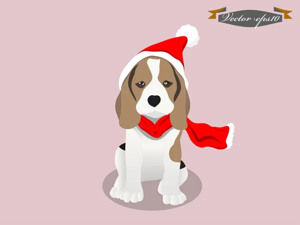 grafik tasarım vektör Beagle köpek Noel Baba takım elbise