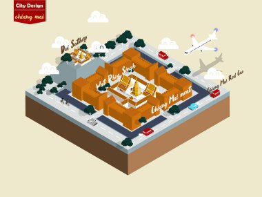 izometrik çizim vektör grafik tasarım chiang mai şehir Tayland