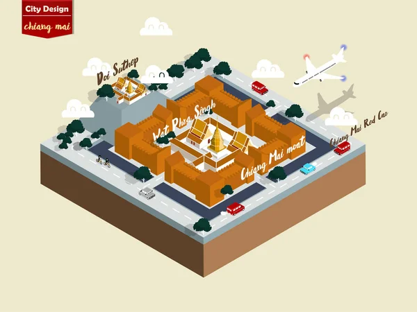 Izometrik çizim vektör grafik tasarım chiang mai şehir Tayland — Stok Vektör
