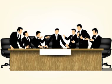 illustration vector of business partners discussing documents and ideas at meeting on the table, meeting corporate success brainstorming teamwork design concept clipart