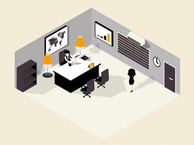 İzometrik illüstrasyon vektör Yöneticisi office odasında çalışma iş adam Yöneticisi. izometrik Yöneticisi çalışma tasarım konsepti