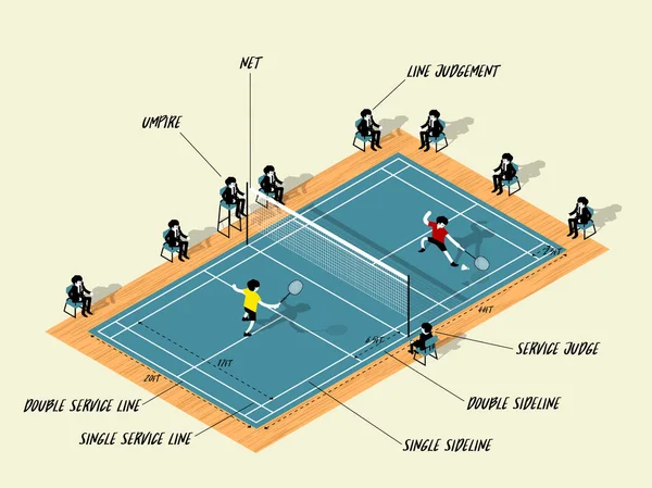 Dopasować ilustracja wektora informacje w formie graficznej z boisko do badmintona, badminton sport info projekt graficzny koncepcja — Wektor stockowy