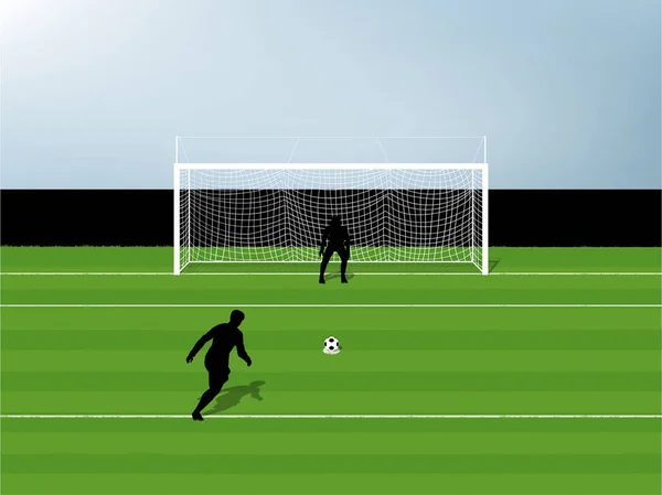 Illustration vecteur de pénalité coup de pied entraînement de football sur champ de verre vert — Image vectorielle