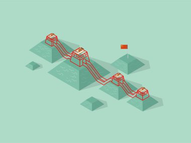 illustration isometric vector design concept of the great wall of china, the great wall of china the new sevens wonder of the world, china famous landmark great wall clipart