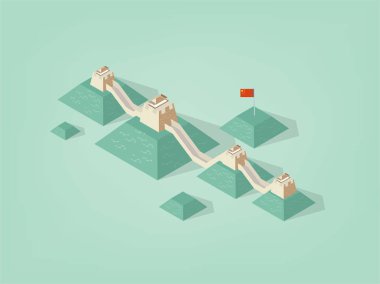 Çin, yeni yedili dünya, Çin ünlü Çin Seddi merak ediyorum Çin illüstrasyon izometrik vektör tasarım konsepti