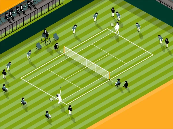 Ilustración vector info graphic of tennis grass court match, tennis sport info graphic design concept — Vector de stock