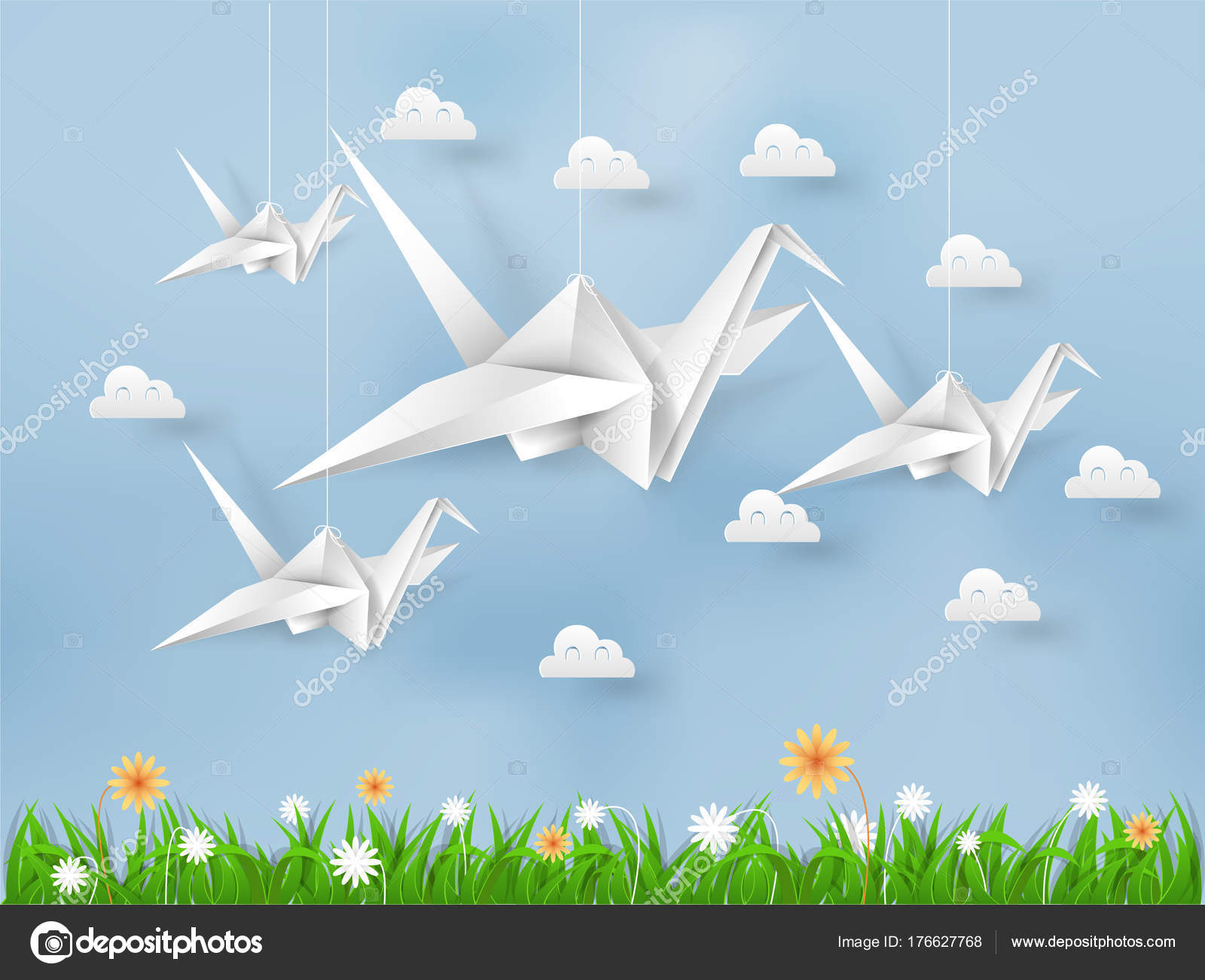Illustration Vecteur Oiseau Papier Origami Blanc Survolant