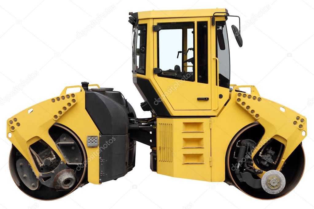 Yellow road roller.