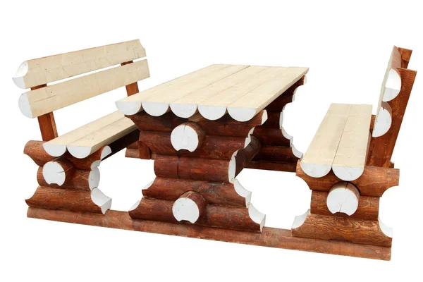 Table and two benches made of natural logs. — Stock Photo, Image