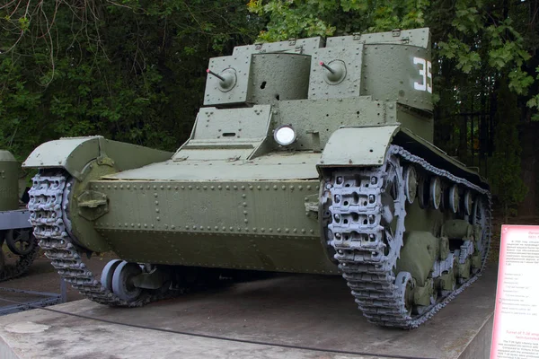 T-26 Light Tank Two Towers (USSR) on grounds of weapons exhibit — стоковое фото