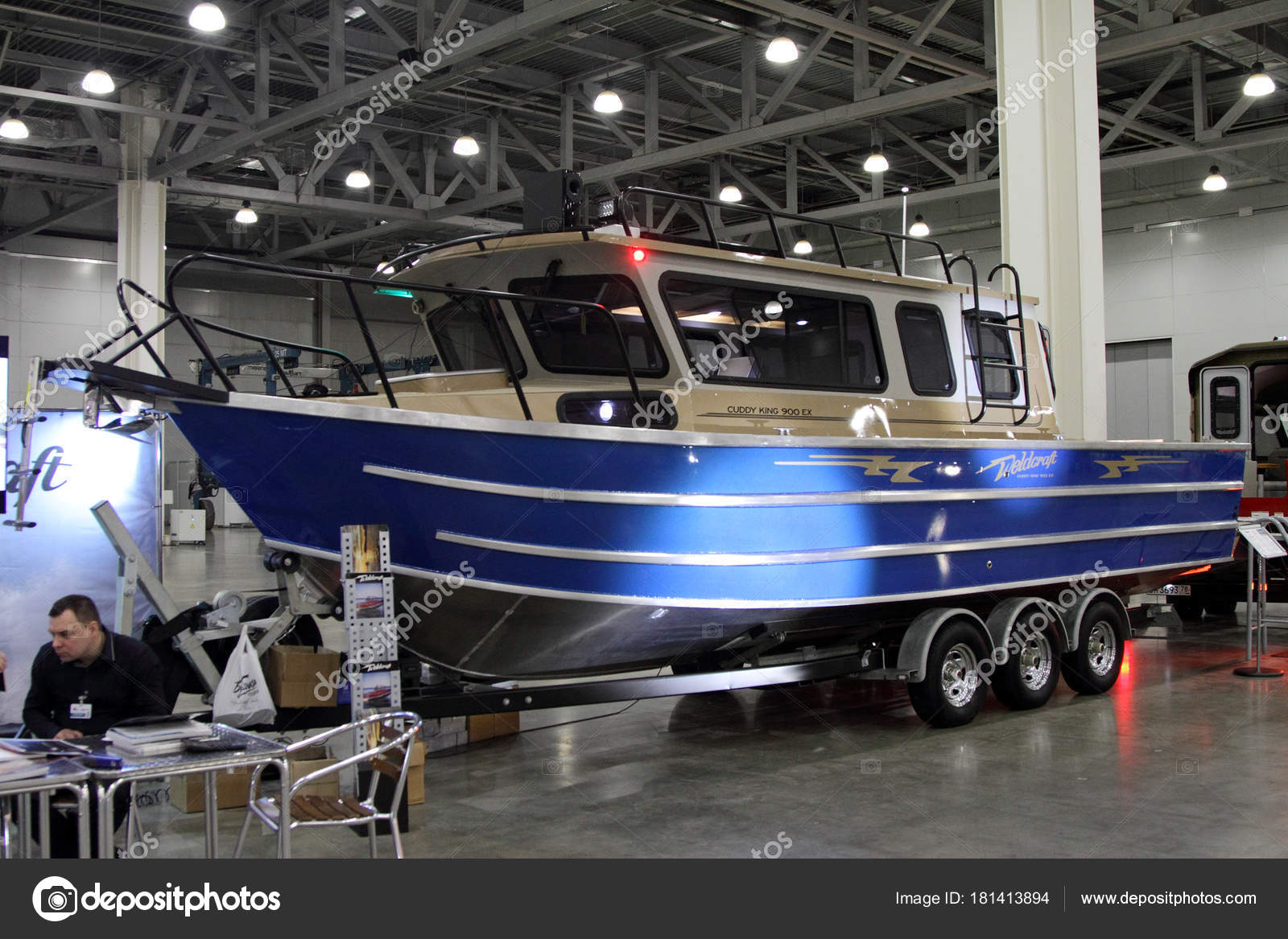 Aluminum boat Weldcraft Cuddy King 900 EX for 10 International b Stock Editorial Photo