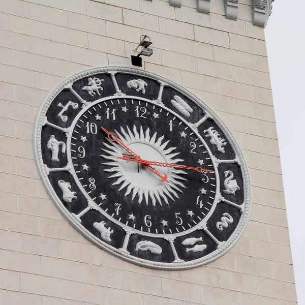 Sochi railway station clock decorated with zodiac signs. Royalty Free Stock Images