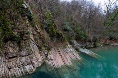 Soçi Milli Parkı 'ndaki Khosta nehrinin dik kıyıları..