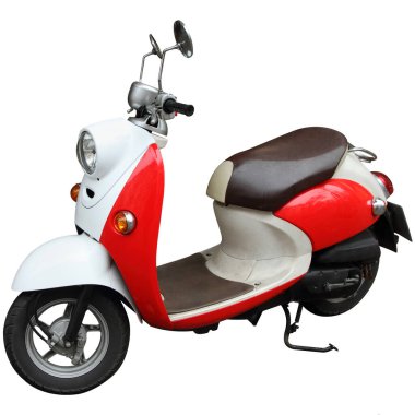 Beyaz arka planda siyah ve beyaz scooter izole edilmiş..