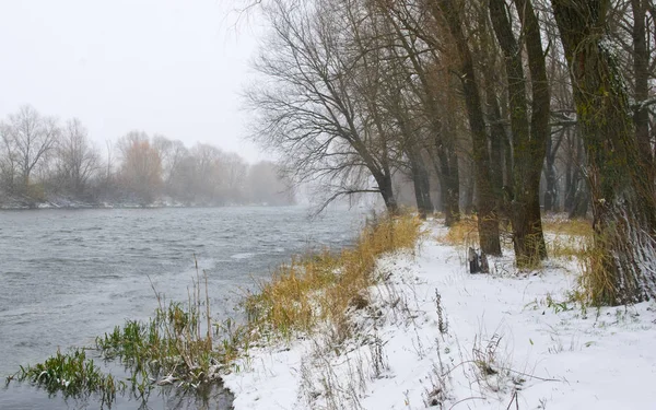 Fiume invernale in giornata nuvolosa — Foto Stock