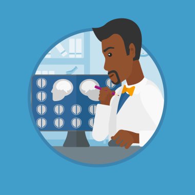 Mri taraması vektör illüstrasyonuna analiz eden doktor.