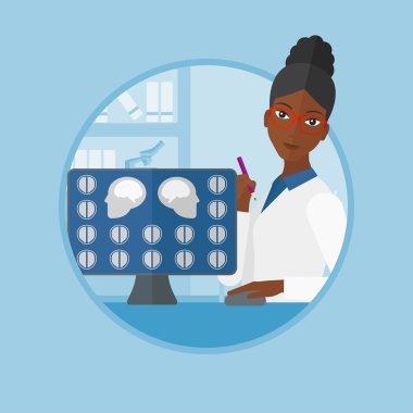 Mri taraması vektör illüstrasyonuna analiz eden doktor.