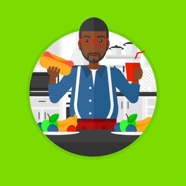 Adam fast food vektör illüstrasyon yeme.