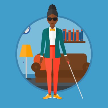 Kör kadın ile sopa vektör çizim.