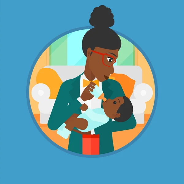 Mother feeding baby vector illustration. — Stock Vector