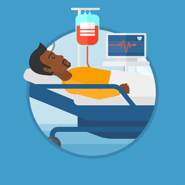 Hombre acostado en cama de hospital vector ilustración . — Vector de stock