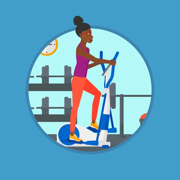 Woman exercising on elliptical trainer. — Stock Vector