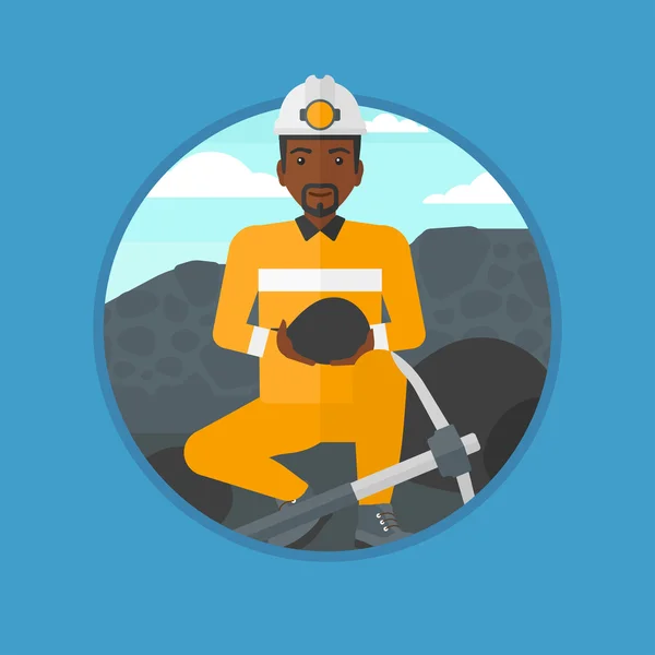 Miner with coal in hands vector illustration. — Stock Vector