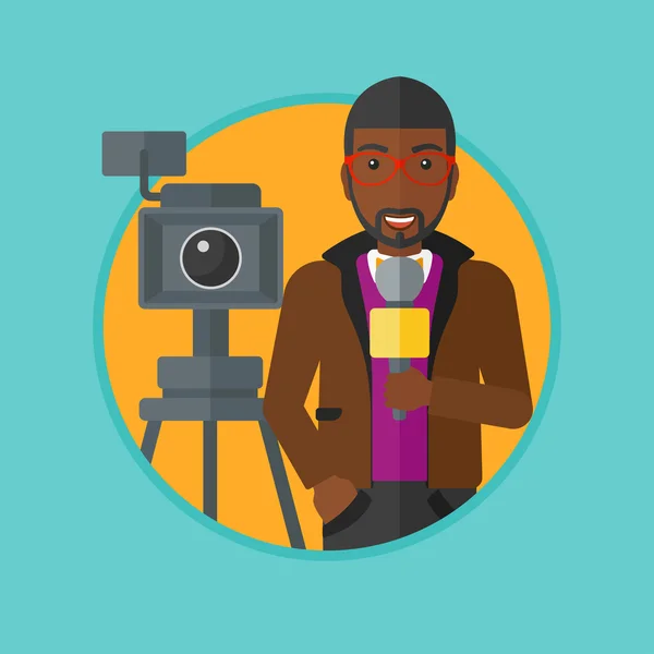 TV reporter with microphone and camera. — Stock Vector