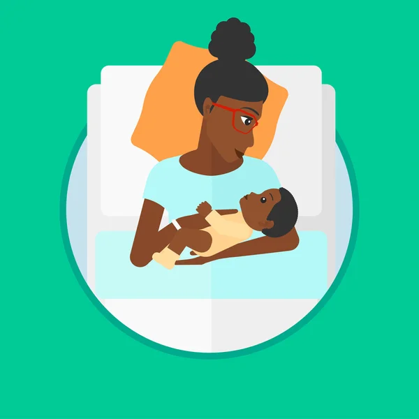 Donna con neonato in reparto maternità . — Vettoriale Stock