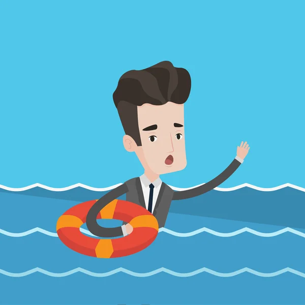 Businessman sinking and asking for help. — Stock Vector