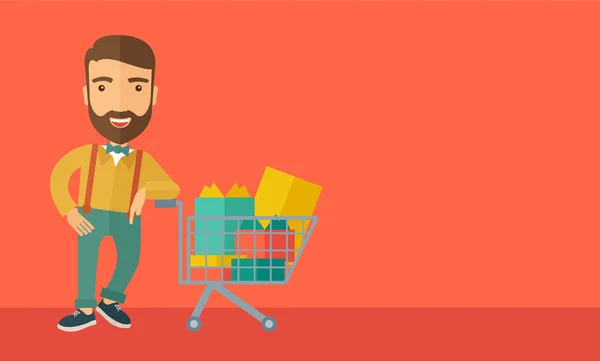 Man with shopping cart — Stock Photo, Image