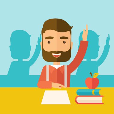 Elini yükselterek öğrenci.